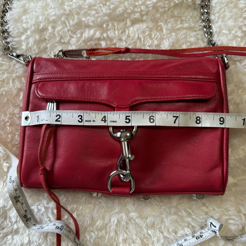 Rebecca Minkoff Red Leather Mini Mac Crossbody Bag Silver Chain Strap Designer - Picture 6 of 16